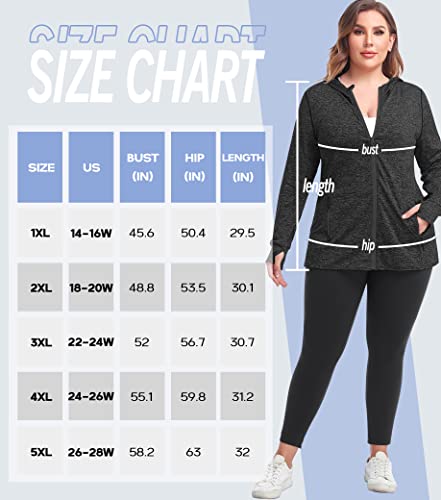 Cootry Womens Plus Size Workout Jackets Full Zip Up Lightweight Athletic Running Hoodies With Thumb Holes Black 3Xl #TOP3