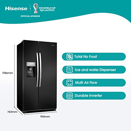 Hisense RS694N4IBF Freestanding Side-by-side Door American Fridge Freezer 562L 91 × 178.6 × 74.3 cm (W×H×D), Black, Varnished Door 2 Hisense RS694N4IBF Freestanding Side-by-side Door American Fridge Freezer 562L 91 × 178.6 × 74.3 cm (W×H×D), Black, Varnished Door 1