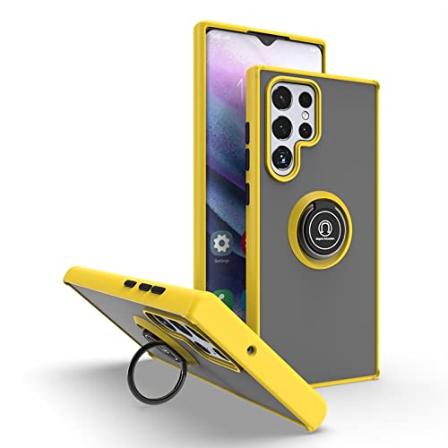 Compatible with Samsung Galaxy S30 Ultra Bracket Phone Case,Compatible with Samsung Galaxy S21 Ultra [Car Mount Magnetic Stand] [PC+TPU] Anti-Drop Yellow