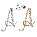 XGALA 3 Pcs Letters A Plated Metal Clear Crystal Lapel Pin Brooches Collar