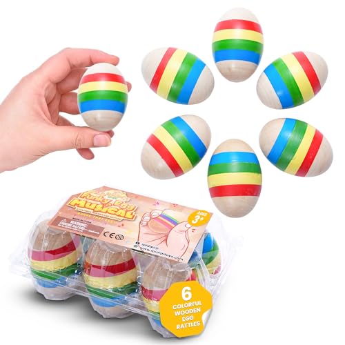IPIDIPI TOYS Easter Egg Shakers Maracas for Kids Pack of 6 Wooden Musical Instruments for Kids Montessori Sound Toy Party Pavors Goodie Bag Fillers