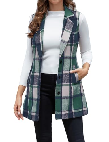 Image of IDEALSANXUN Plaid Vest for Women Fall Winter Sleeveless Blazer Jackets