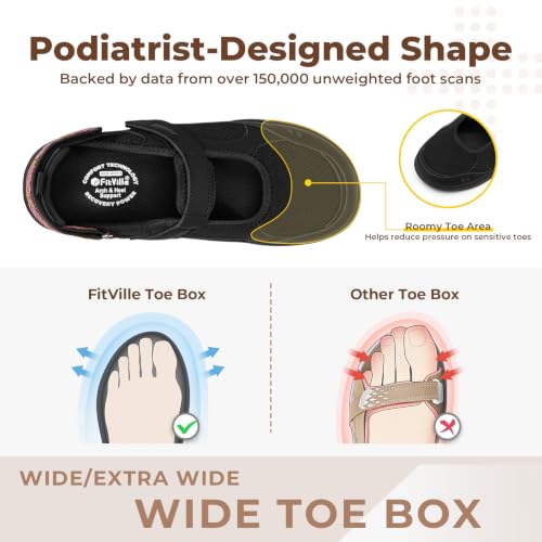 Image of FitVille Diabetic Shoes for Women Extra Wide Diabetic Womens Sandals, Walking Shoes with Adjustable Closures Arch Support, Orthopedic Sandals for Flat Feet Heel Pain Relief,Plantar Fasciitis