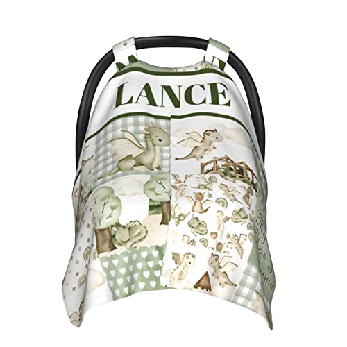 Personalized Baby Car Seat Canopy for Boys Girls, Custom Name Baby Car Seats Covers for Babies, Opening Minky Nursing Breastfeeding Stroller Cover Infant Carseat Canopies for Newborn (Cute Dragon)