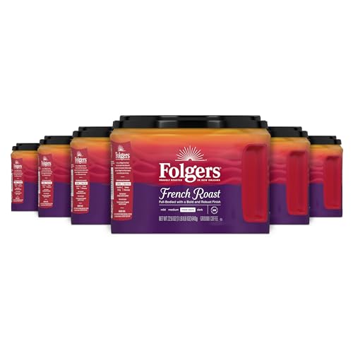Folgers French Roast Medium Dark Roast Ground Coffee, 22.6 Ounces (Pack of 6)
