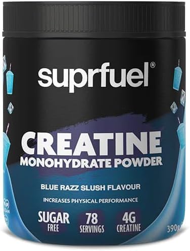 Food FactorSuprfuel Creatine Monohydrate Powder | Sugar Free, Vegan, Non GMO, 4g Creatine - 78 Servings (390g, Blue Razz Slush)