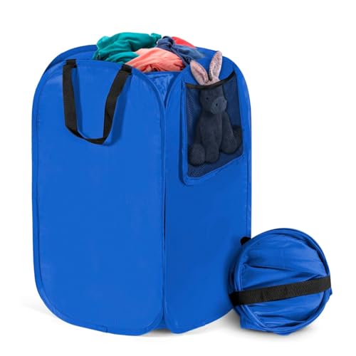 Image of HOUSE AGAIN Upgraded Polyester Pop Up Laundry Hamper, Collapsible Laundry Baskets with Durable Handles Solid Bottom High Steel Frame and Side Pocket, Easy Open & Save space,Perfect for Storage(Blue)