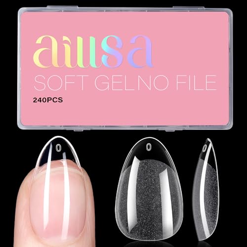 AILLSA Short Almond Nail Tips Pre-Shaped Acrylic Nail Tips Half Matte Full Cover Nails Tips Clear Gelly Press on Flase Tip Nail for Extension Nail Manicure Home DIY 240PCS 15Sizes