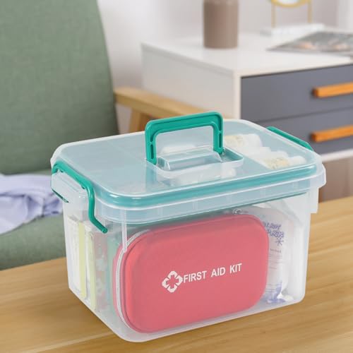 Image of Plastic Divided First Aid Storage Box Kit, Portable Handled Medicine First Aid Box, Medicine Basic Organizer Holder