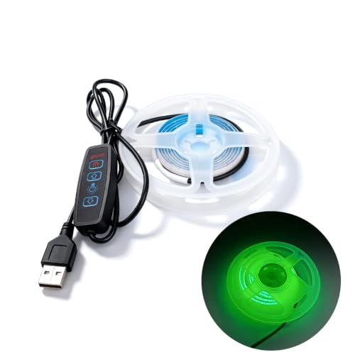 Image of Innfeeltech 1M COB LED Light Strip, 5mm Width 5V Green 400LEDs/m Light Strip, USB Connector with Dimming Button
