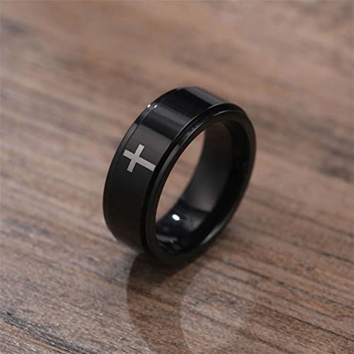Zkxxj Personalized Cross Spinner Ring For Women Men,Customized Stress Relieving Rings Fidget Band Stainless Steel Christian Cross Finger Ring Rotating Promise Ring For Him Her,Free Engraving #TOP4