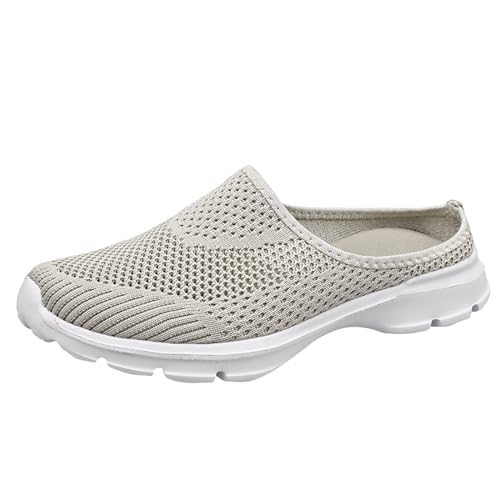 Zapatos de ocio para mujer, deportivos, para caminar para mujer, de verano, transpirables, sin cordones, zapatos de verano, con plataforma, antideslizantes, cómodos, para aprender a caminar, beige, 37