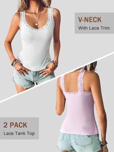 Image of Ibeauti 2 Pack Lace Camisole Tank Tops for Women Sleeveless Summer Going Out Tops Ribbed Cami Undershirts