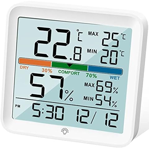 NOKLEAD Hygrometer Indoor Thermometer-Digital Room Humidity Gauge Accurate temperature Monitor Meter Max/Min Records, Touch LCD with Calibration Backlight Clock, Comfort Icon for Home Greenhouse Cover