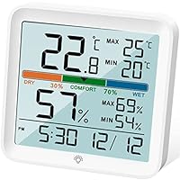 NOKLEAD Hygrometer Indoor Thermometer-Digital Room Humidity Gauge Accurate temperature Monitor Meter Max/Min Records, Touch LCD with Calibration Backlight Clock, Comfort Icon for Home Greenhouse