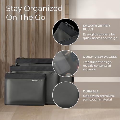 Briggs & Riley Translucent Pouch Set - Toiletry Bags for Women & Men, Organizer for Vacation, Use for Bathroom Accessories, Makeup, & Skincare - 3 Piece Set, Black2