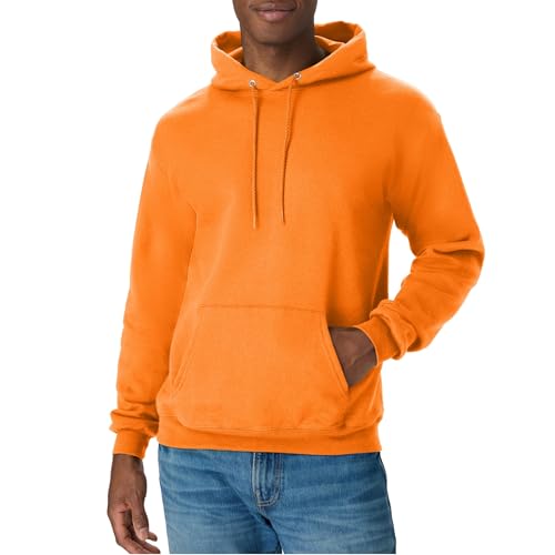 Hanes Men's Pullover EcoSmart Hooded Sweatshirt, safety orange, Small