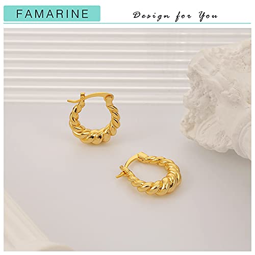 FAMARINE 14K Gold Plated Twisted Hoop Earrings for Women Small Hoops Chunky Earrings Gift4