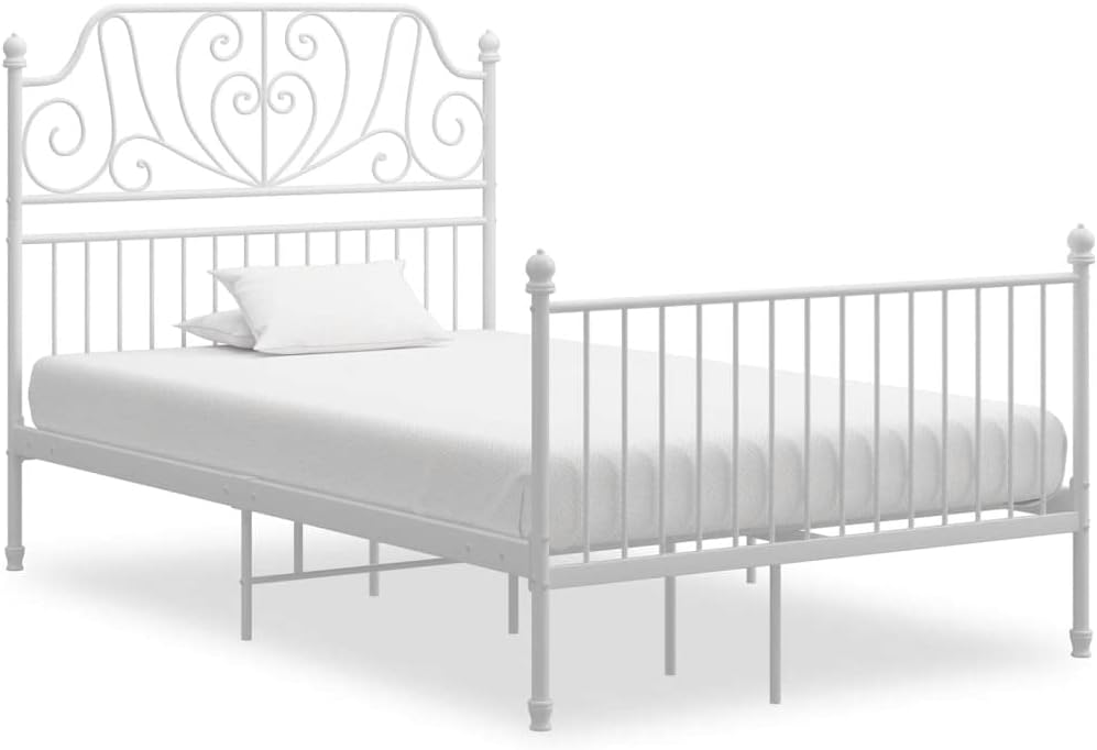 vidaXL Estructura Cama Casa Hogar Dormitorio Robusta Duradera Muebles Mobiliario Cómodo Matrimonial Metal Blanco 120x200 cm Madera Contrachapada
