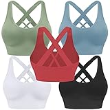 Evercute Reggiseno Sportivo da Donna, Imbottito, a Sostegno Medio, con Spalline Incrociate, Senza Cuciture, ad Alto Impatto, per Yoga, Esercizi Atletici, ① Nero Bianco Verde Rosso Blu Confezione da 5