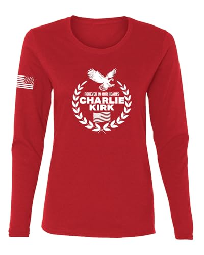 Forever in Our Hearts Charlie Vintage Tee American Pride USA Flag Womens Long Sleeve T-Shirt, Red, 3X-Large
