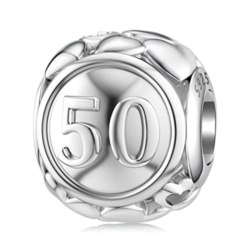 50th Birthday Charms for Women Pandora Charm 50 Sterling Silver Jewelry