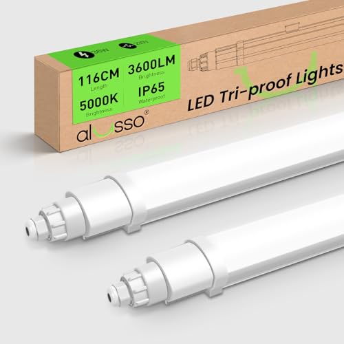 ALUSSO LIGHTING Lot de 2 Réglette LED 116cm, 36W 3600LM 5000K Neutre Blanc IP65 Extérieur étanche Neon LED, Tubes Lumineux pour Garage, Cave, Entrepôt,...