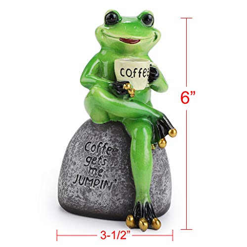 Juxyes Creative Craft Resin Frog Figurine Decor, Frog Sitting On Stone Statue Drinking Coffee Sculpture Statue, Personalized Collectible Figurines Mascot Frog For Indoor Outdoor Garden Decoration #TOP1