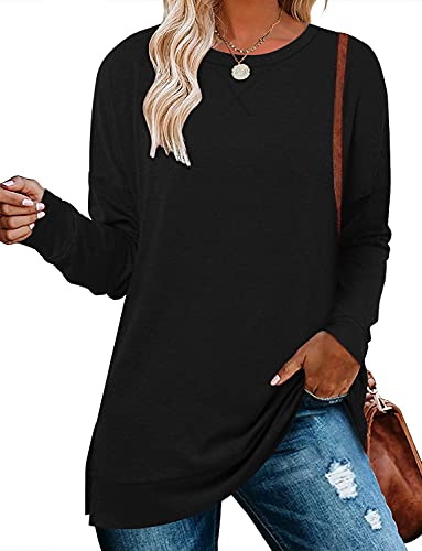 BETTE BOUTIK Women's Drop Long Sleeve Sweatshirts Casual Crewneck Tunic Tops Sweartshirts With Side Slits S-3XL