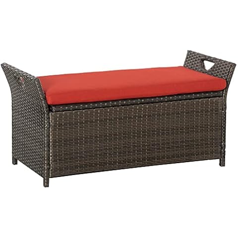 Outsunny 27 Gallon Patio Wicker Storage Bench Cover