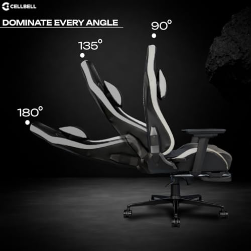 Image of CELLBELL Shadow FT Ergonomic Gaming Chair with Footrest Premium PU Leather 4D Armrests 180 Degree Recline Class 4 Hydraulic Tilt Lock Diamond Design Heavy Duty Base 60mm Wheels (Grey)