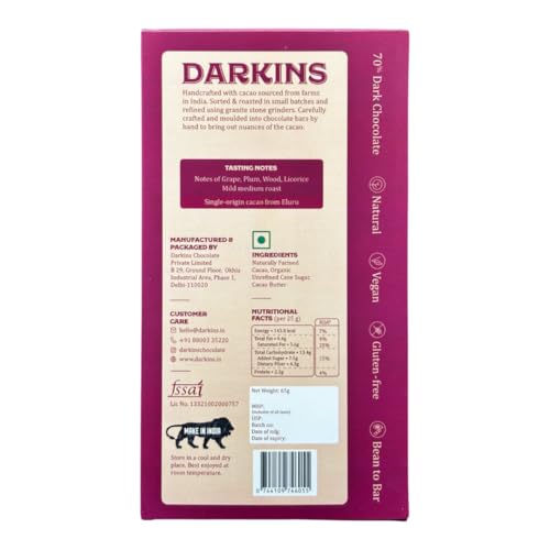 Image of Darkins | 70% Dark Chocolate Bar Combo | Single Origin Dark Chocolate | Gluten-Free Chocolate | 65g Each Pack of 2