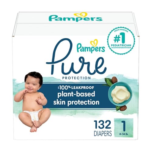 Image of Pampers Pure Protection Diapers - Size 1, 132 Count, Hypoallergenic Premium Disposable Baby Diapers