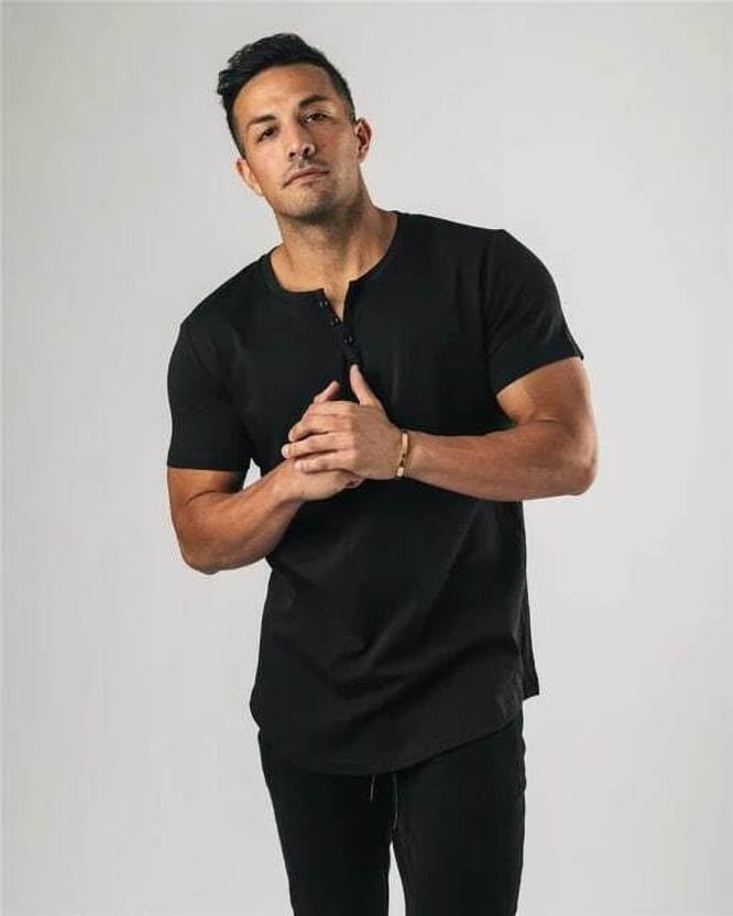 Image of Regular Fit Solid Men's Henley Neck Half Sleeve Cotton T-Shirts