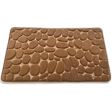 YIFONTIN Bath Rugs Floor Mat Velour Memory Foam 17.75 x 27.5 inches for Kitchen Bedroom Bathroom, Brown Cobblestone. Cover