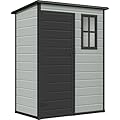 DWVO 5x3 FT Outdoor Storage Shed with Floor, All-Weather Resin Storage Shed with Lockable Door & Window, Waterproof Plastic Tool Storage for Garden, Backyard, Patio, Lawn,Blue-Gray+Black