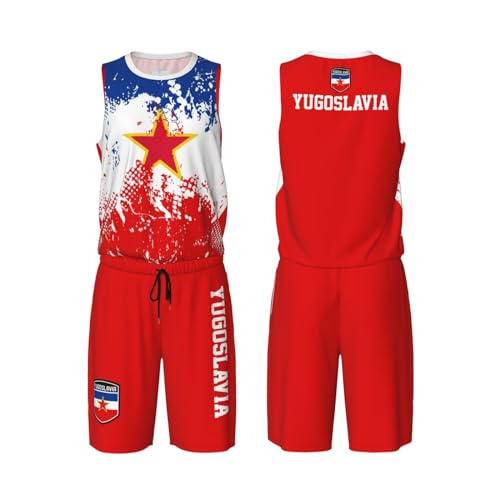 Yugoslavia Flag Grain (1) Basketball Jersey Uniform Suit for Men Adults Training Athletic Set