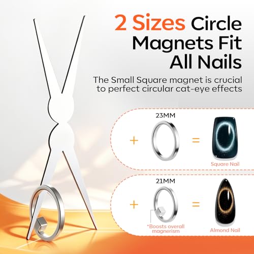 modelones Cat Eye Magnet Set, 7PCS Cat Eye Gel Polish Magnet Tools with 2 Sizes Hollow Circle, 3-in-1 Dual Head Magnet Pen, Heart Ball Magnets for French Flower Moon Halo Nail Art, Home DIY Salon — view 4