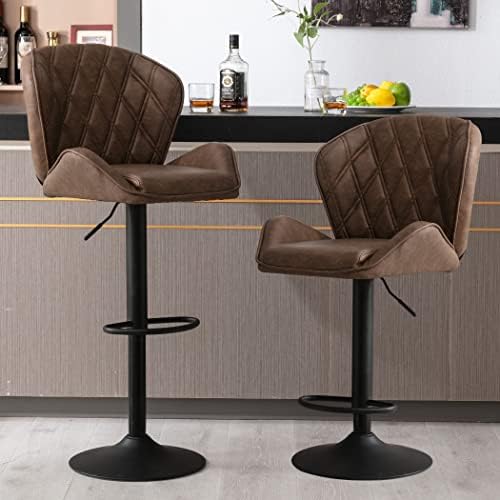 Wolmics bar stools Set of 2, Height Adjustable Counter Height bar stools with Thicken Cushion and Back,Vintage Leather Modern bar Chairs for Home and Kitchen Counter