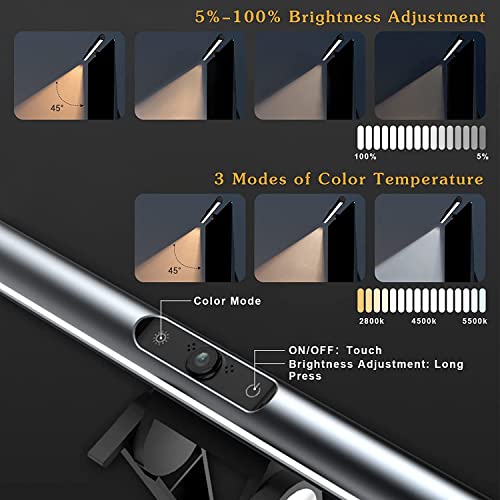 Image of Troner Monitor Screen Light Bar with Smart Touch Sensor and 1080P Webcam|USB Powered LED| 3 Color Temperature Modes,Stepless Dimming,No Screen Glare Eye Health Care (Silver) (Webcam)