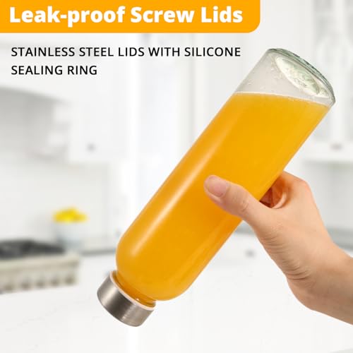 LIMILI Glass Bottles, 6 Pack 500ml with Stainless Steel Lids, Leak Proof Reusable Glass Drinking Bottles for Hot & Cold Drinks, Work, Gym, Home