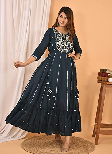 Image of Kaajh Women's Cotton Embroidered Ethnic Dress