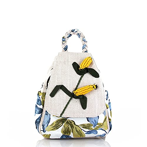 Image of Womens Boho Cotton Hemp Cloth Backpack Boho Vintage Embroidered Casual Purse Handbags Messenger Bag Green Leaf