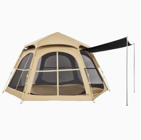 Carpa de lona hexagonal negra para camping familiar miniatura 1