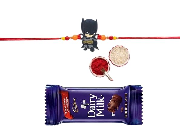 VR Creatives Kids Cartoon Superhero Bat Theam Rakhi with Roli Chawal and Chocolate-image-33