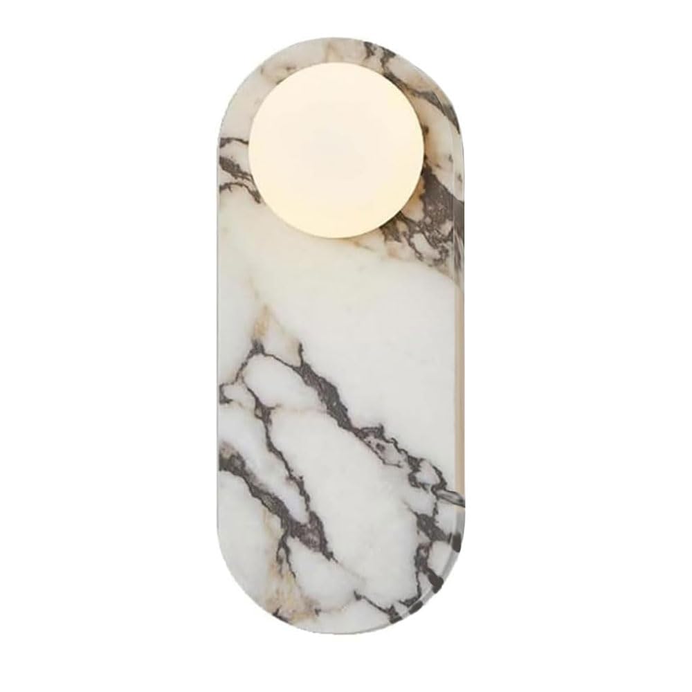 Ssbhdm Multicolor 13.7 Inch Oval Marble Wall Light, Natural Alabaster Wall Light, Medieval Modern Style Glass Wall Lamp, Corridor Living Room Balcony Decoration Lighting Fixtures