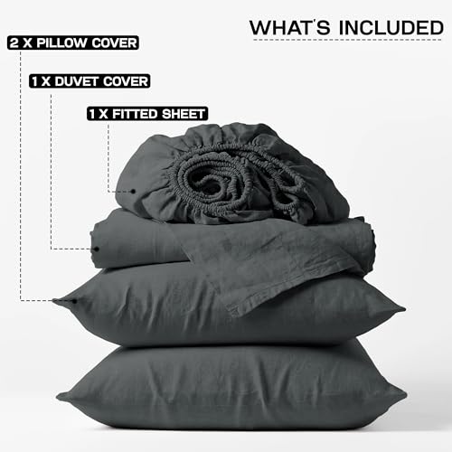 MOONLIGHT20015 Double Bedding Set 4 Piece Duvet Cover Fitted Sheet with Pillow cases Soft Brushed Microfiber Duvet Cover sets Charcoal