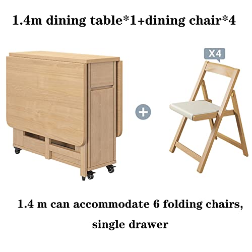 Dining Table Set, Wooden Folding Kitchen Table, Drop Leaf Table with 4 Chairs, Space Saving Extendable Dining Table, for Living Room Dining Room Retractable, 1.4M, Wood Colo 5 Dining Table Set, Wooden Folding Kitchen Table, Drop Leaf Table with 4 Chairs, Space Saving Extendable Dining Table, for Living Room Dining Room Retractable, 1.4M, Wood Colo - Image 5