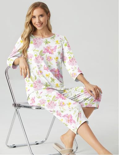 Image of PrinStory Womens Pajama Sets Capri Pjs Soft Lounge Sets XS-4XL