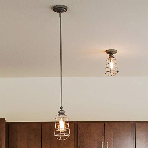 Image of Design House 519686 Ajax Industrial Modern 1-Light Indoor Ceiling Mount Light with Metal Wire Cage for Hallway Foyer Closet, Galvanized Steel